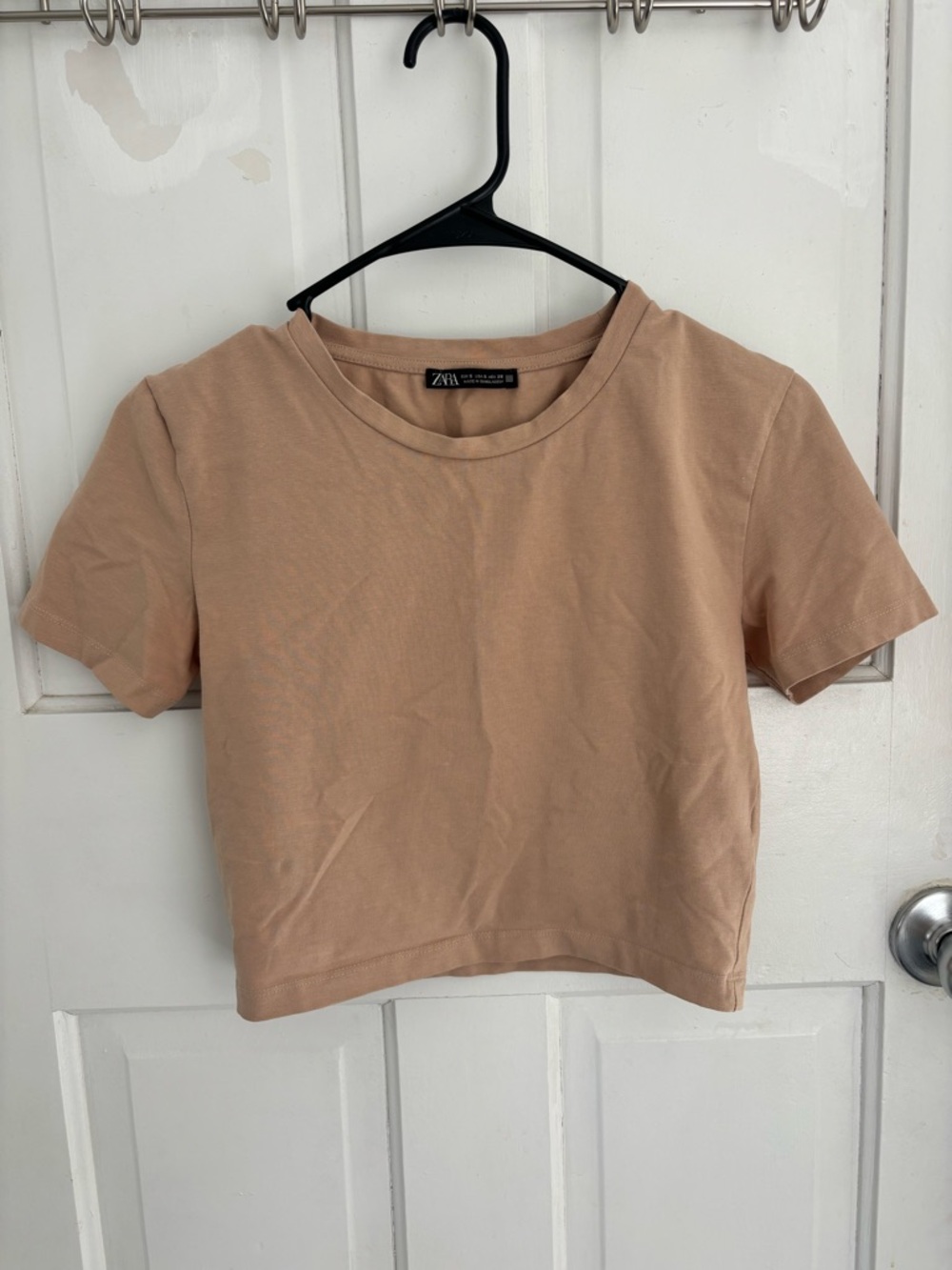 Zara Beige Cropped Crewneck Tee